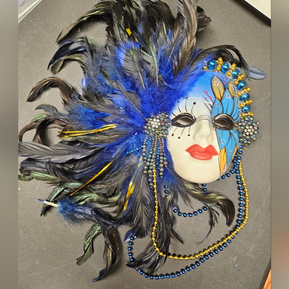 Masquerade Art Ceramic Mask with accent feathers